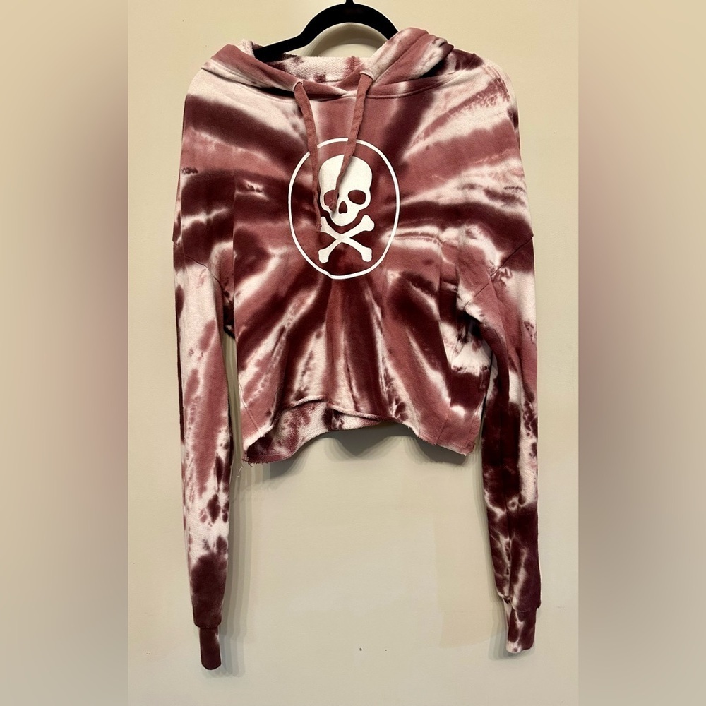 SOUL Burgundy Tie-Dye Skull Hooded Sweater XS